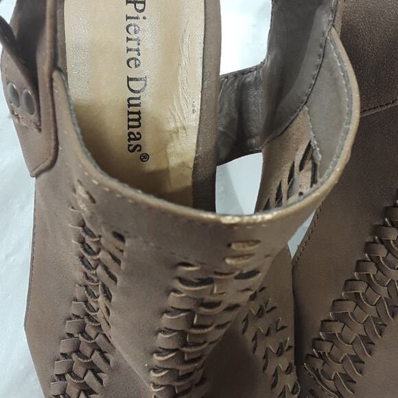 Pierre Dumas Womens Sz 10 Aria Brown Peep Toe Block Heel Sandals - Picture 4 of 12
